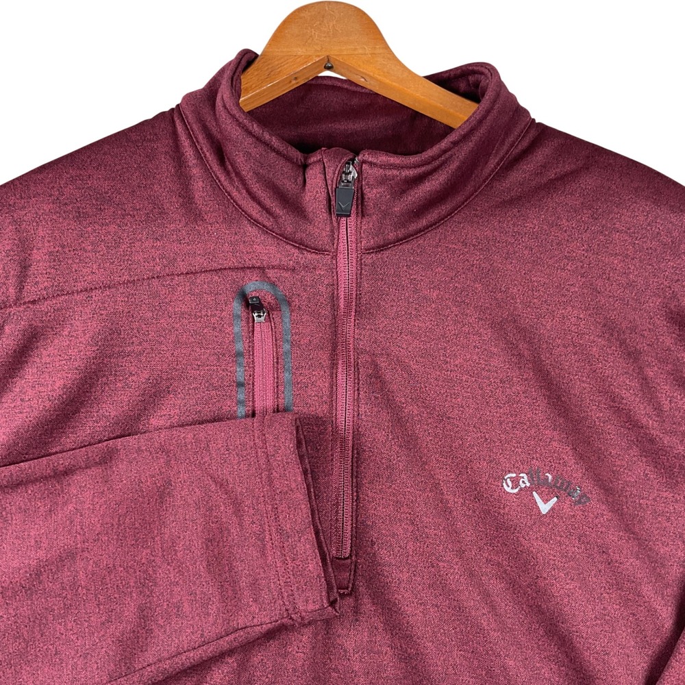Callaway Quarter Zip Pullover Mens XL Burgundy Heathered Fleece Golf Sweater‎